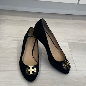 Tory Burch Black Suede Wedges Size 5 1/2